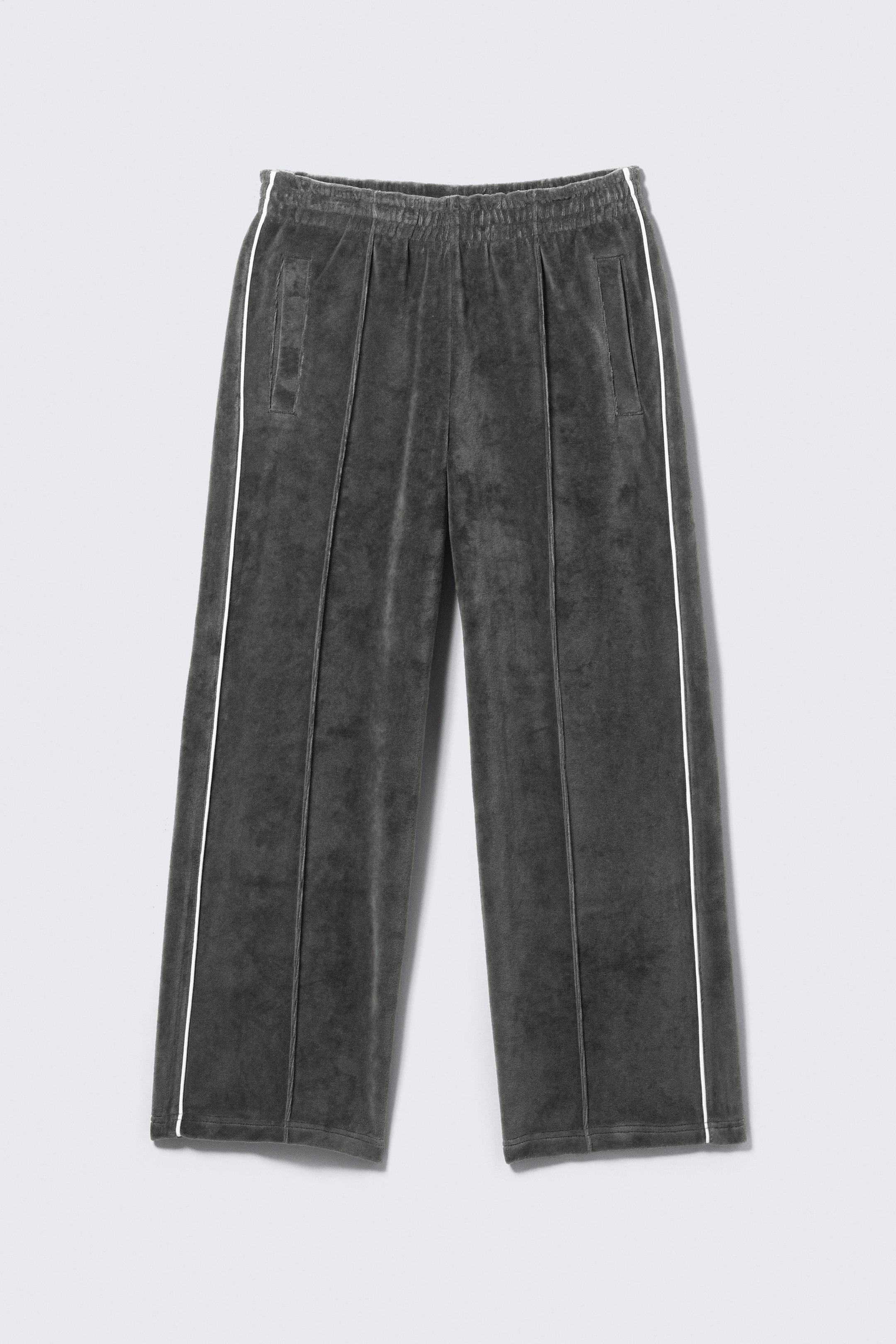 Dark Grey - Mid Rise Loose Straight Leg Velour Track Pants - 4