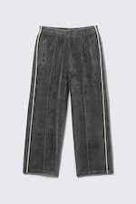 Dark Grey - Mid Rise Loose Straight Leg Velour Track Pants - 4