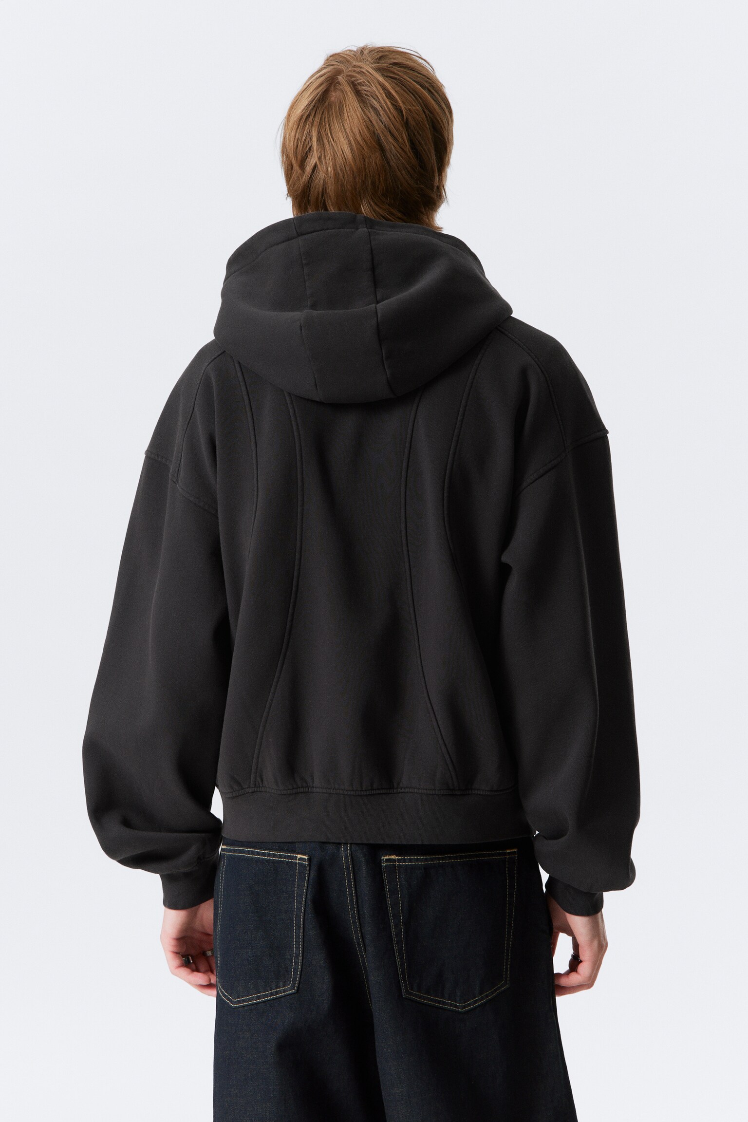 Loose Fit Blocked Zip Hoodie - Washed Black/Grey - 3