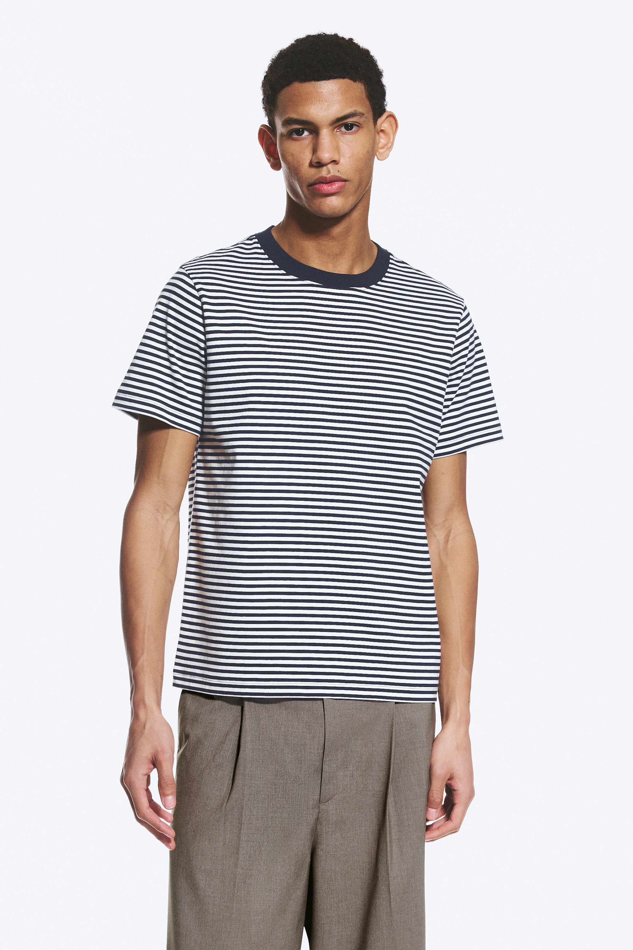 White - Striped Navy - Classic Boxy T-shirt - 1