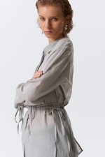 Dusty Grey - Long-Sleeved Open Back Tie Shirt - 2
