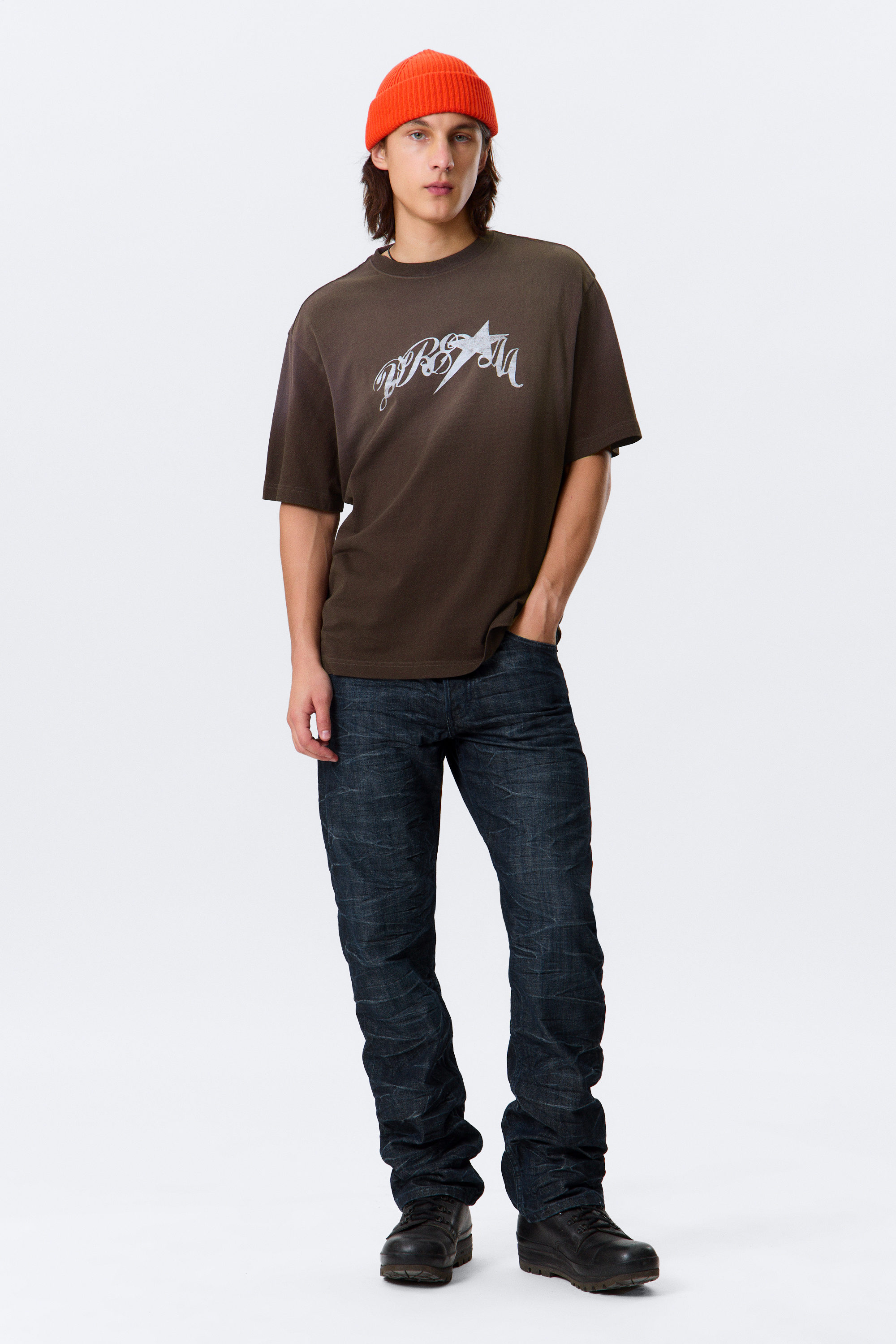 Dark Brown - Drea8m - Relaxed Graphic Printed T-shirt - 2