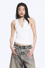 Blanc - Haut à bretelles col V - 0