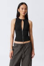 Black - Slim Sleeveless Zip Top - 0