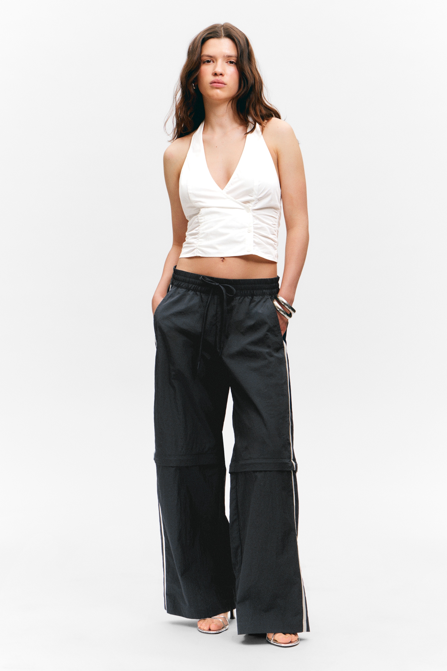 Zip-off Nylon Track Trousers - Black - Beige Stripe/Beige - Black Stripe