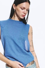 Blau - Tanktop mit Raffungen - 1