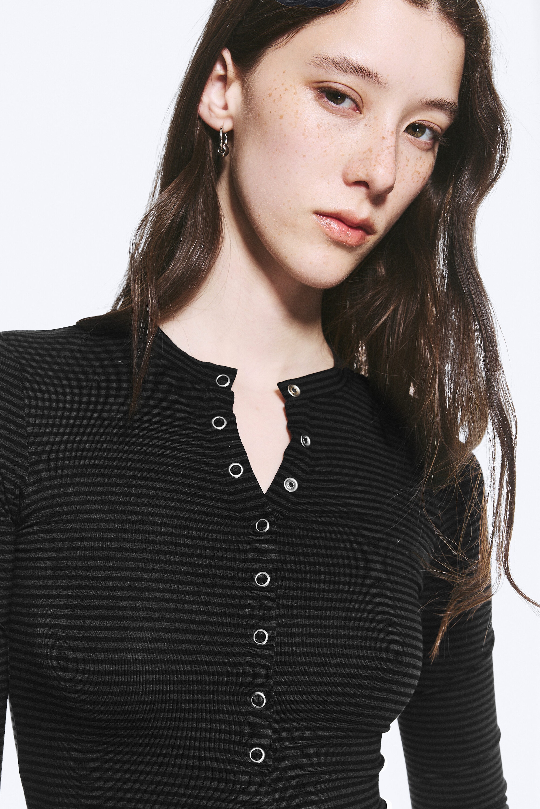 Striped Dark Grey - Slim Long-Sleeved Buttoned Cardigan - 3