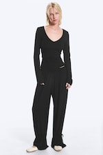 Black - Slim V‑Neck Jersey Top - 1