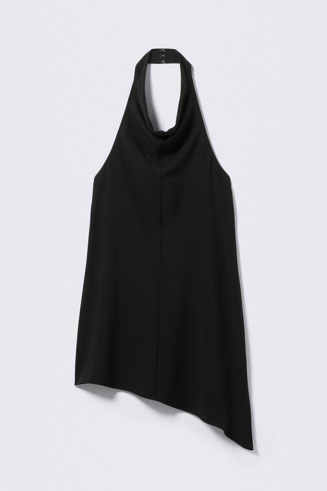 Robe midi drapée à col bénitier et dos nu - Noir/Gris foncé rayé - 1
