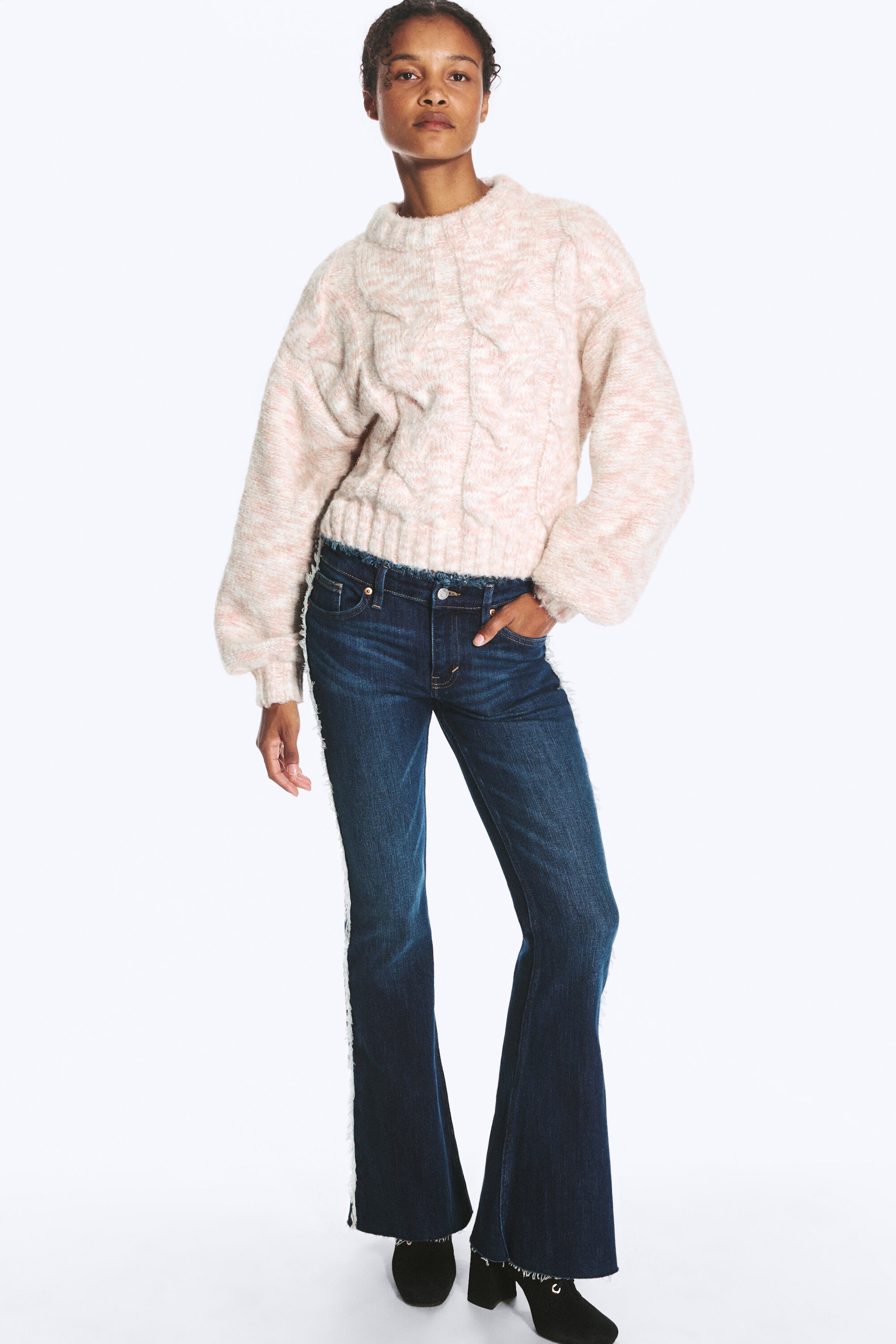 Mélange rose pâle - Pull en maille torsadée épaisse - 2