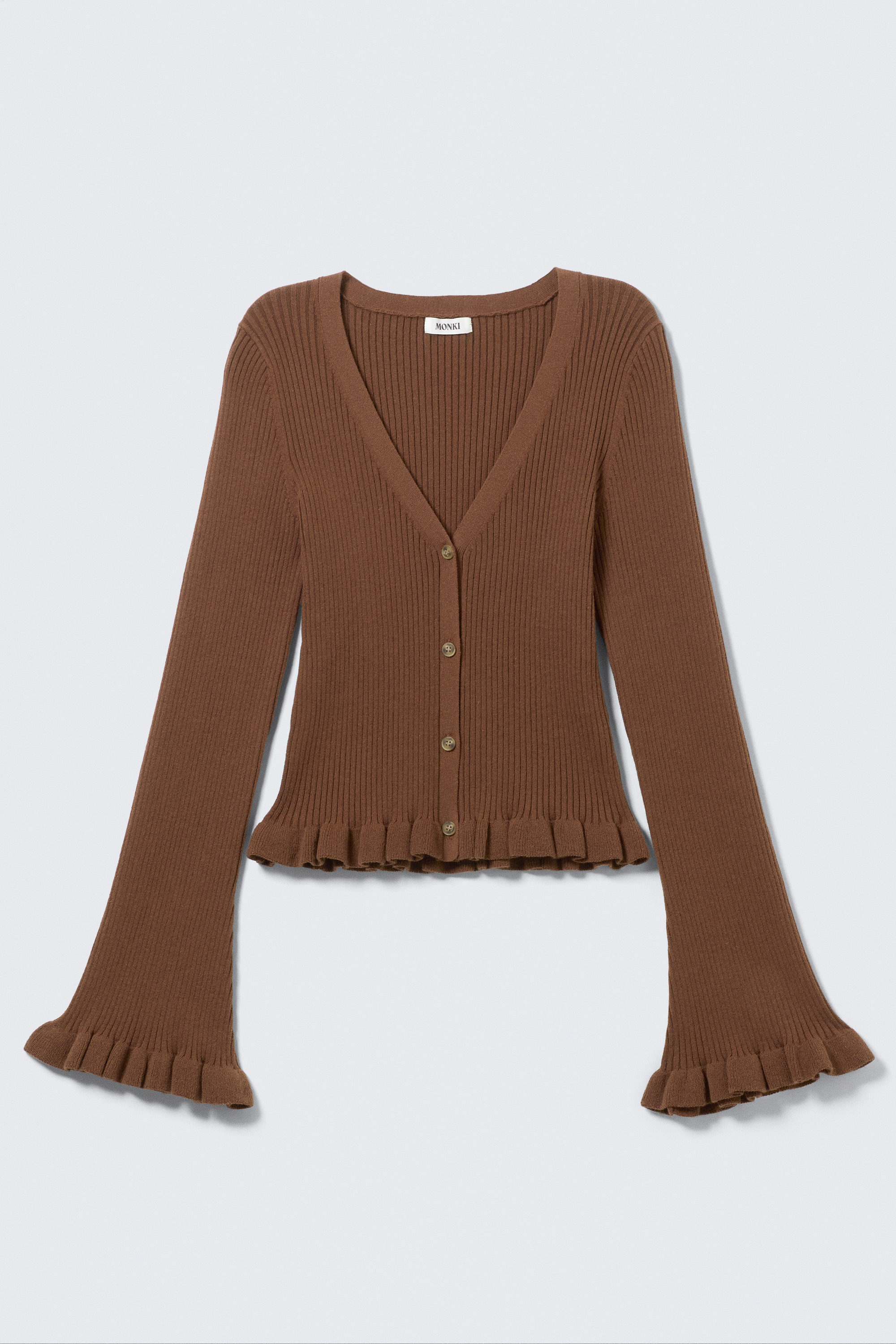 Dunkelbraun - Gestrickter Cardigan mit V-Ausschnitt - 3