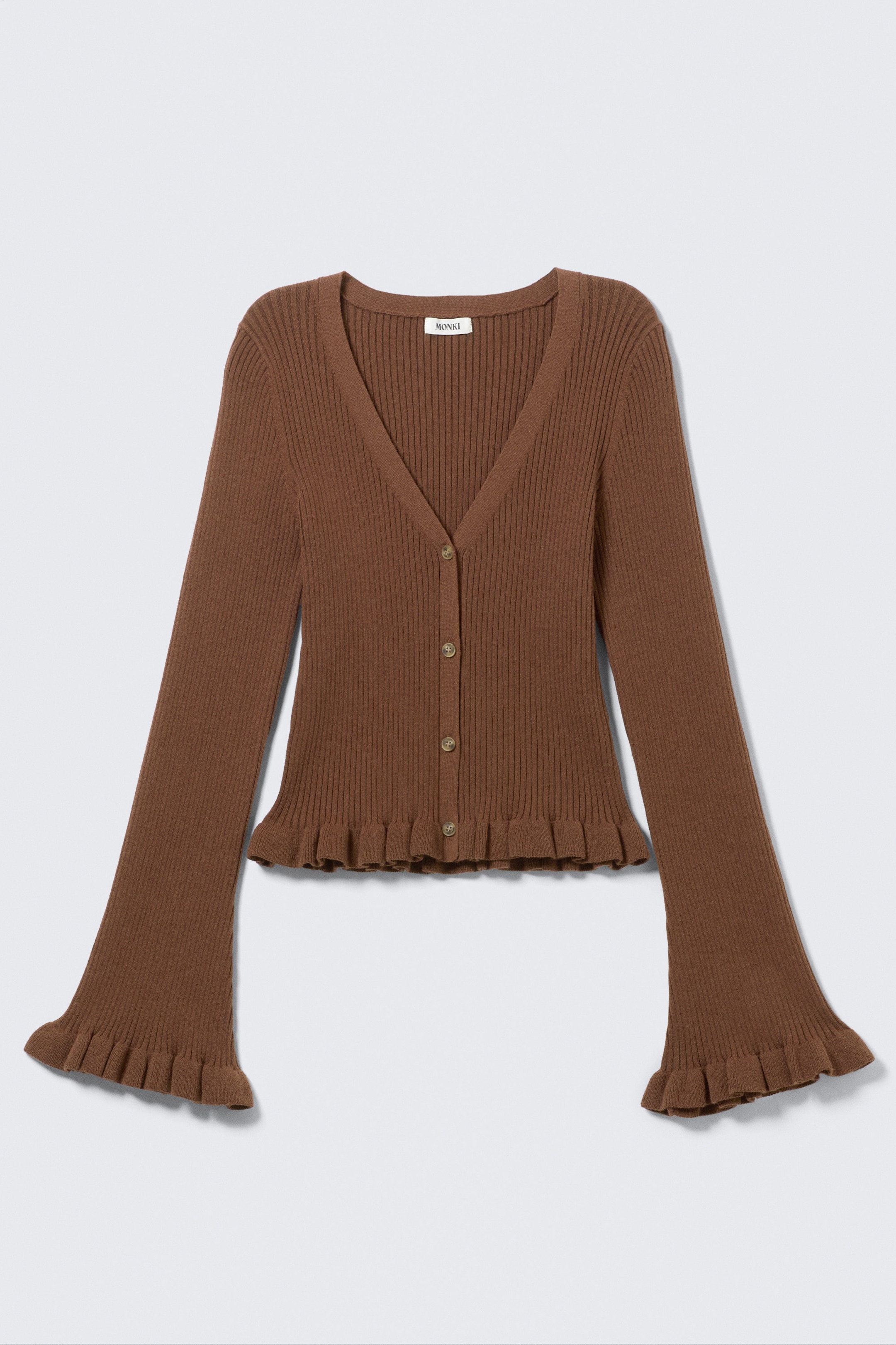 Mörkbrun - V-ringad stickad cardigan - 3