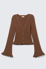 Mörkbrun - V-ringad stickad cardigan - 3