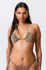 Dusty Mole - Ruched Halter Bandeau Bikini Top - 0