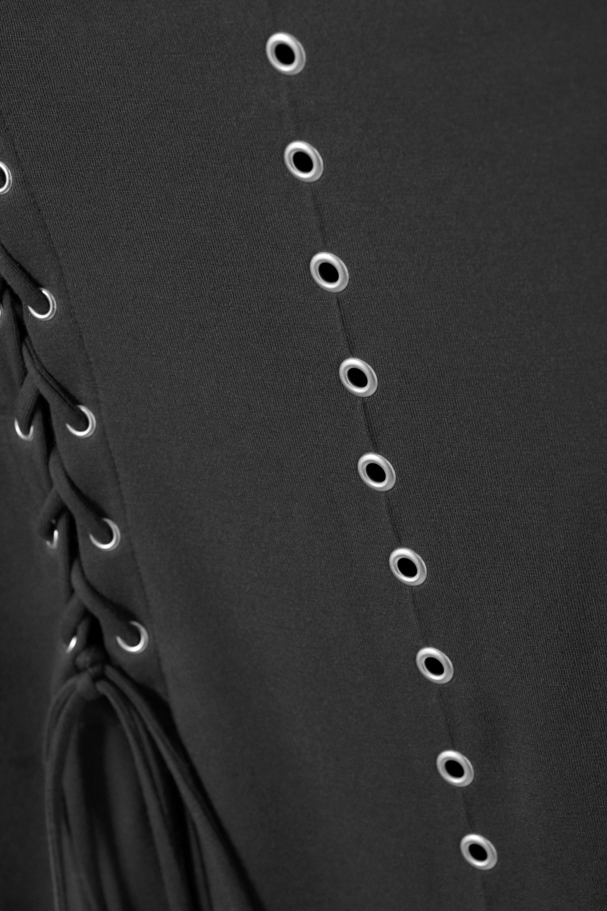 Dark Grey - Eyelet Lace-Up Mini Dress - 5