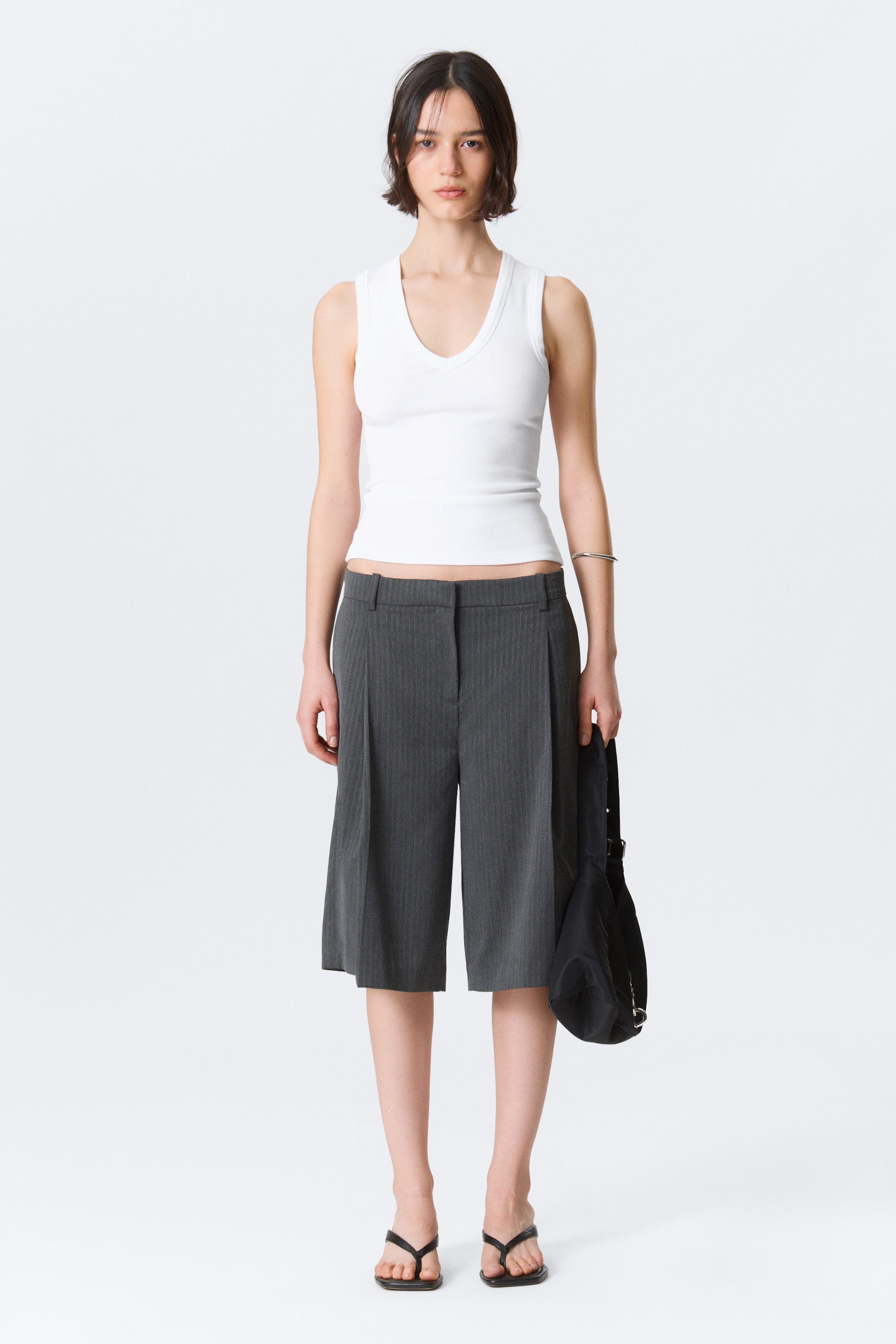 White - Ribbed V-neck Tank Top - 2