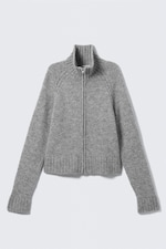 Grey Melange - Soft Knitted Fitted Zip Cardigan - 0