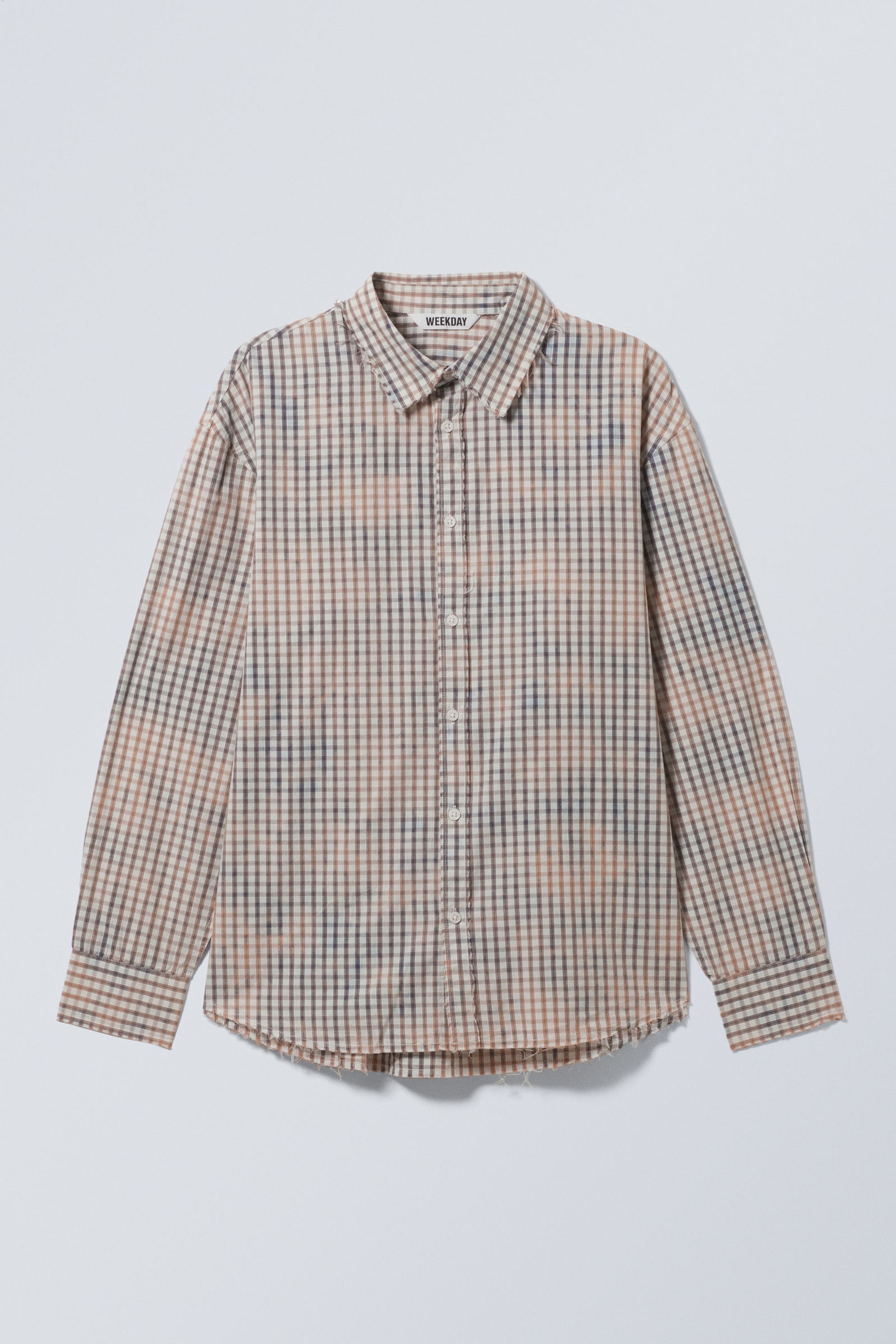 Bleached Checked Blue - Oversized Checked Bleached Shirt - 1