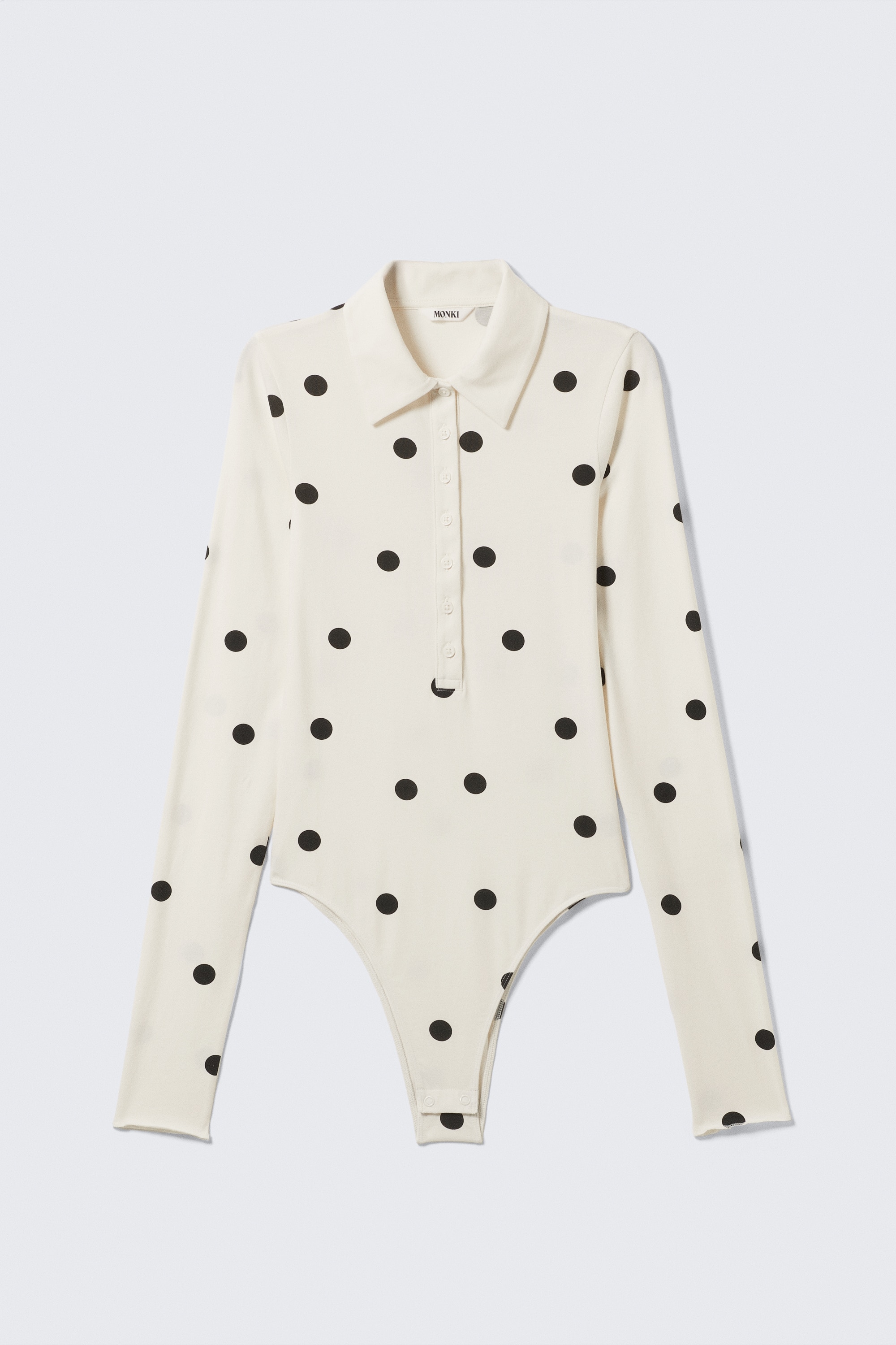Tight polobodysuit - Off-white - Vit/Svart prickar