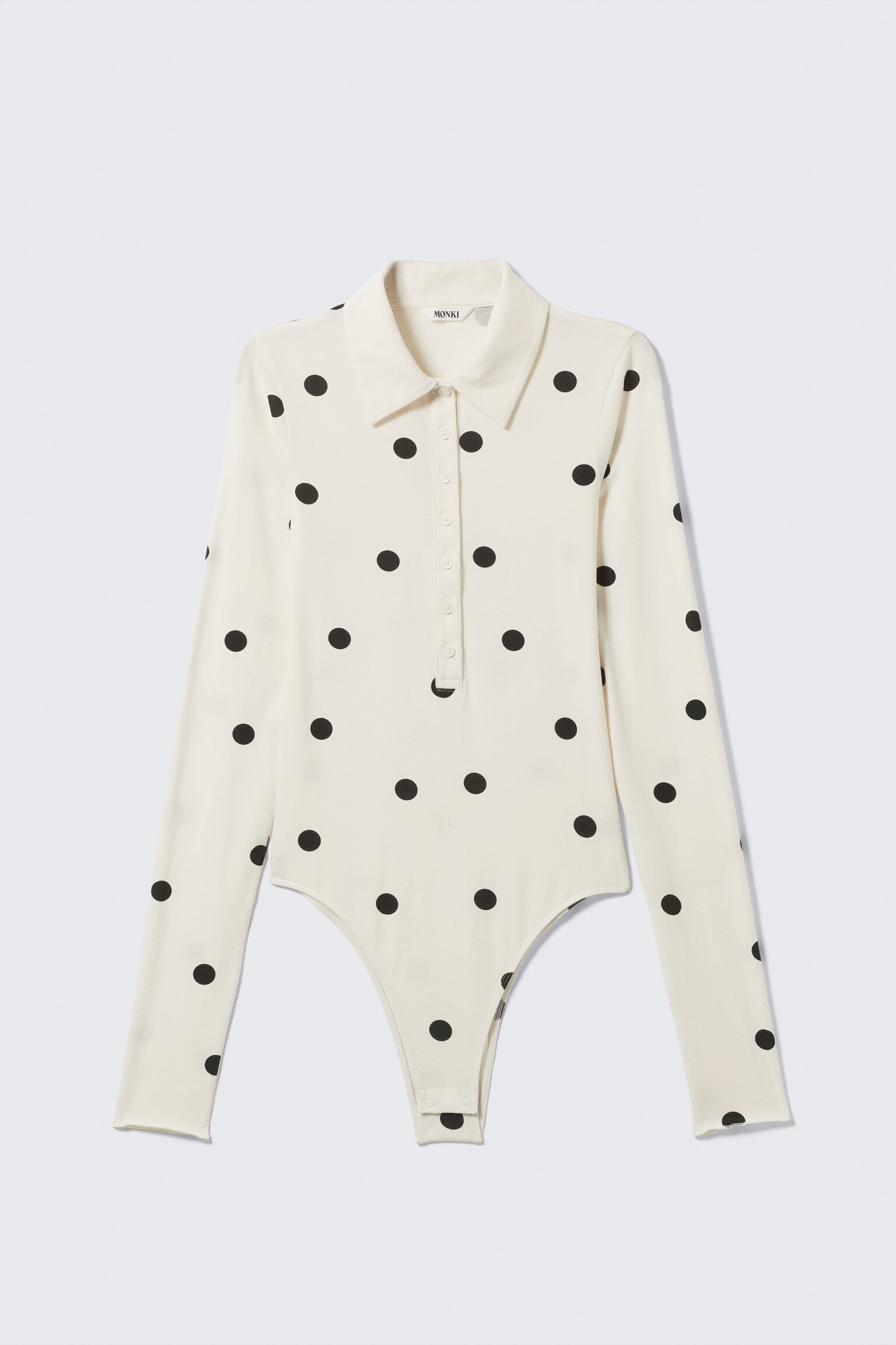 Slim Fit Polo Bodysuit - Off-white - Black Dots - 2