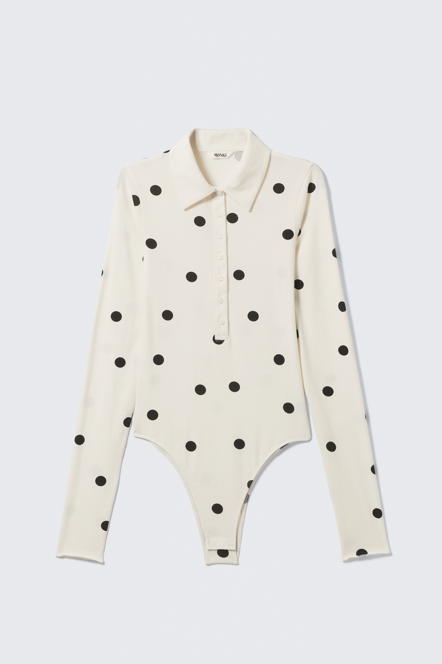 Tight polobodysuit - Off-white - Vit/Svart prickar - 2