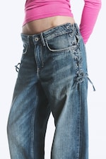 Snøring Blå - Mellomblå - IMOO LAVT LIV LØSE VIDE JEANS MED SNØRING - 2