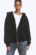 Svart - Oversized kraftig hoodie med dragkedja - 2