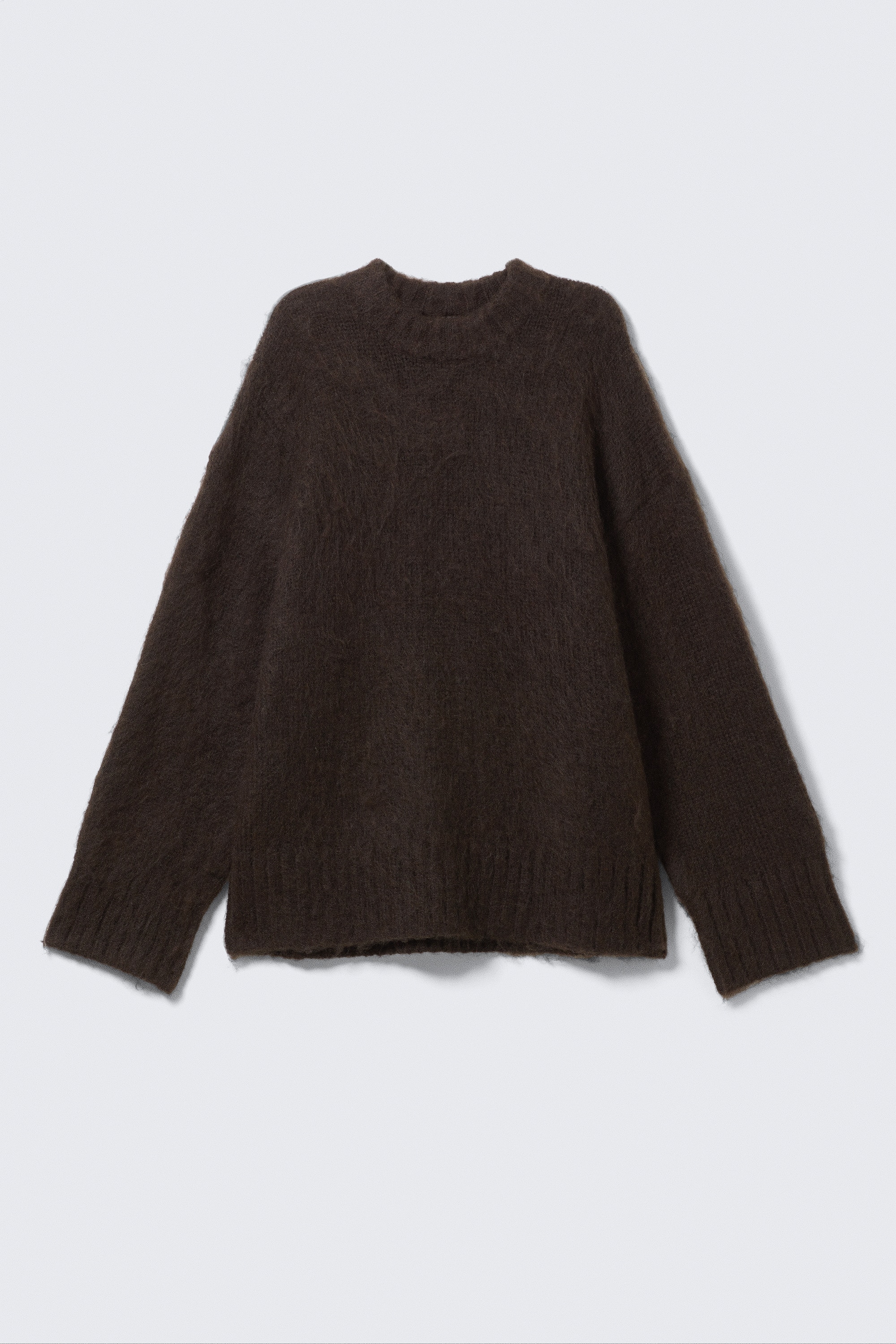 Relaxed Fit Fluffy Knit Sweater - Dark Brown/Poros sárga és barna csíkok/Csíkos kék