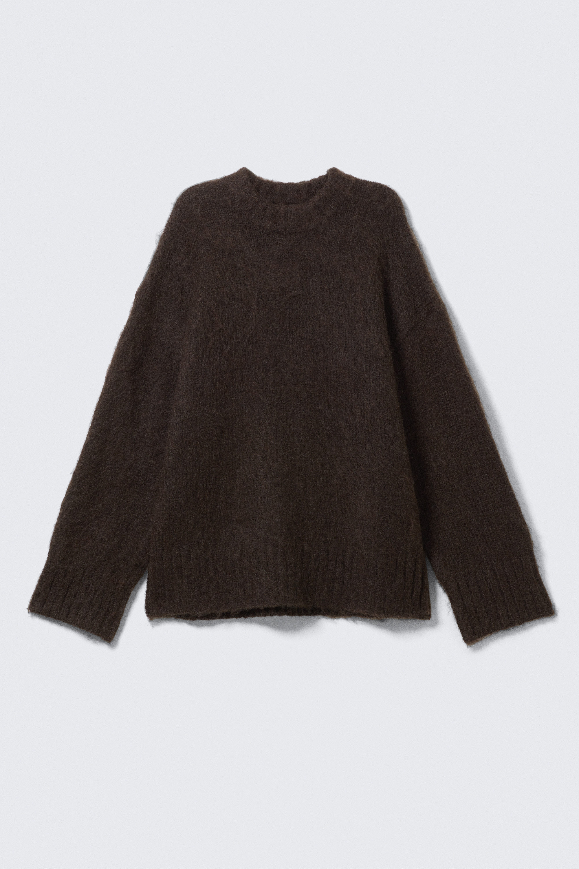 Dark Brown - Relaxed Fit Fluffy Knit Sweater - 3
