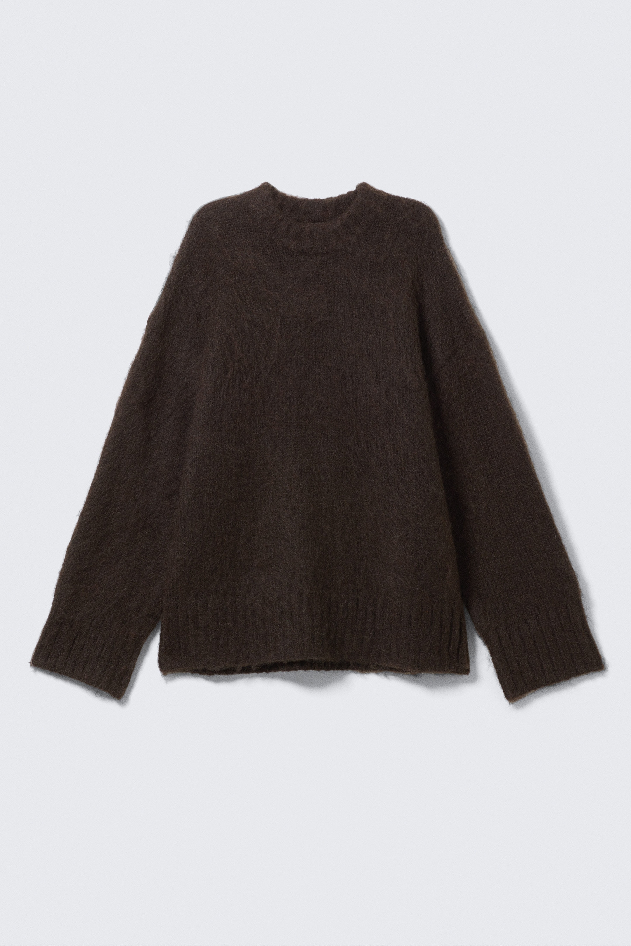 Dark Brown - Relaxed Fit Fluffy Knit Sweater - 3