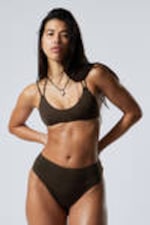 Dark Brown - Strappy Tie-Back Bikini Top - 1