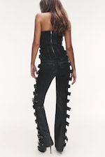 Coated Black - Low-Rise Buckle Straight Coated Jeans - 4