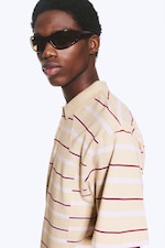 Striped Light Dusty Beige - Boxy Loose Polo Shirt - 2