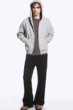 Gris chiné - Sweat à capuche zippé ample - 2