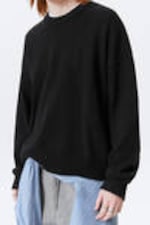 Black - Knitted Oversized Boxy Cotton Sweater - 2