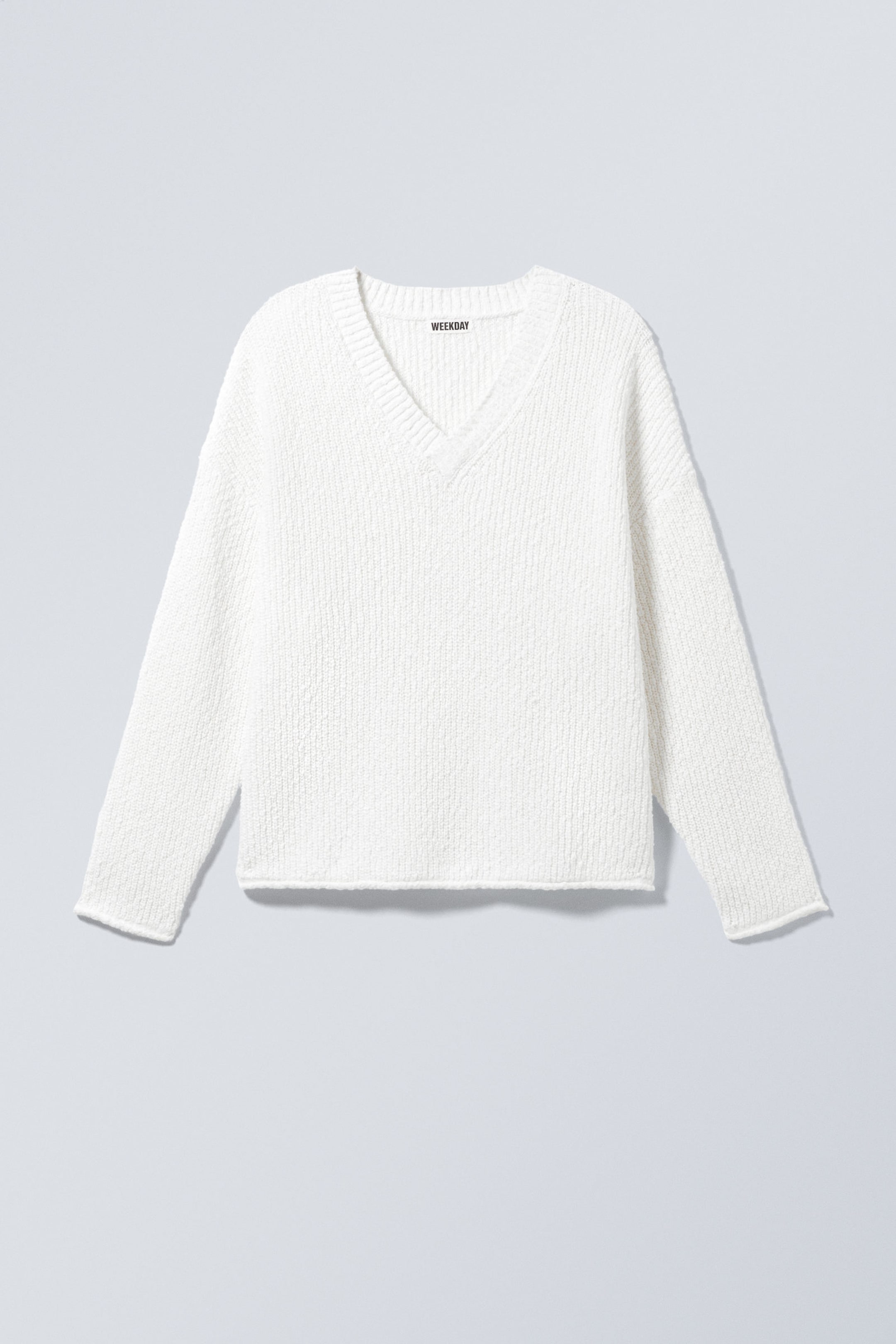 White - Boxy Knitted V-neck Sweater - 4