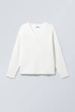 White - Boxy Knitted V-neck Sweater - 4