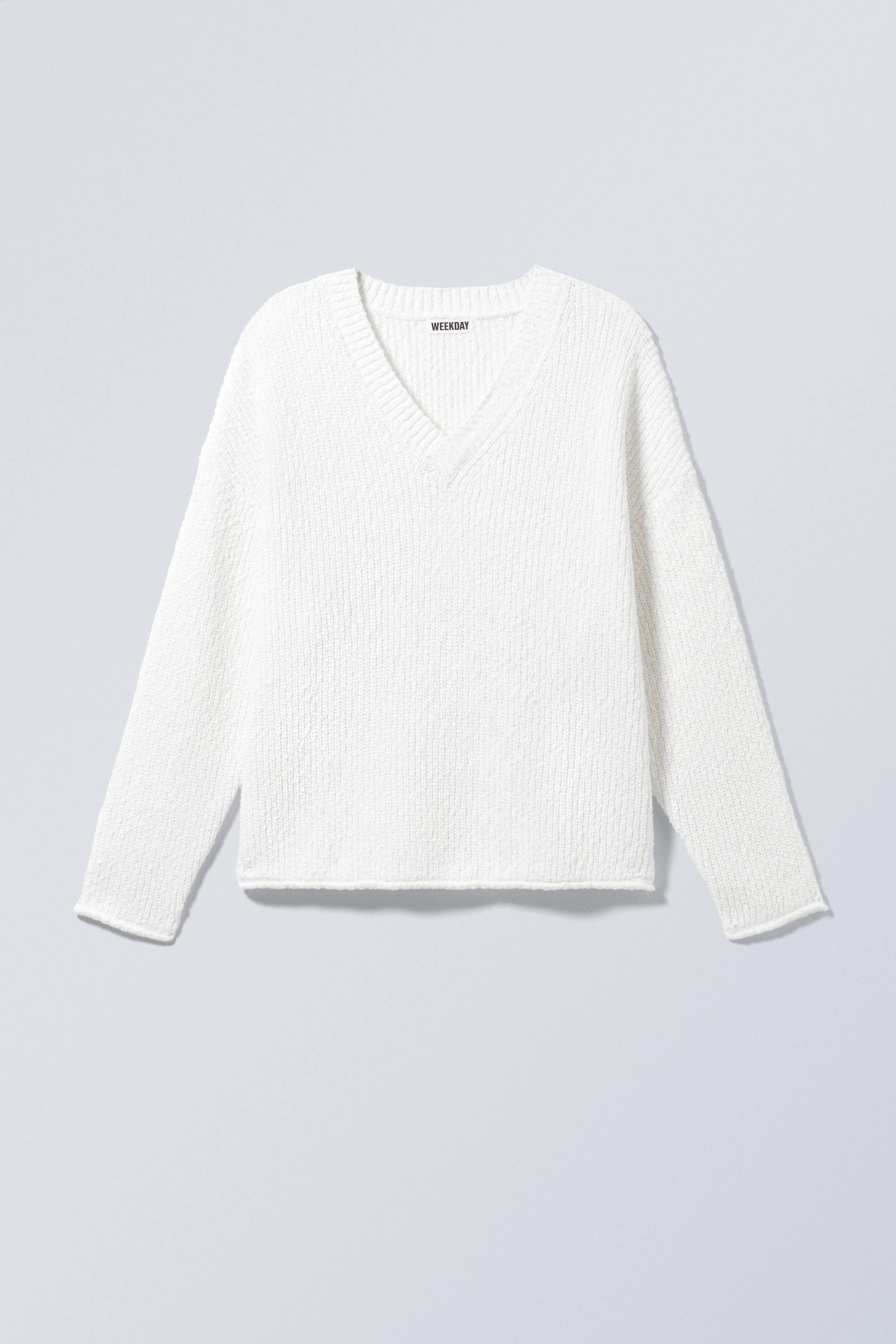 White - Boxy Knitted V-neck Sweater - 1