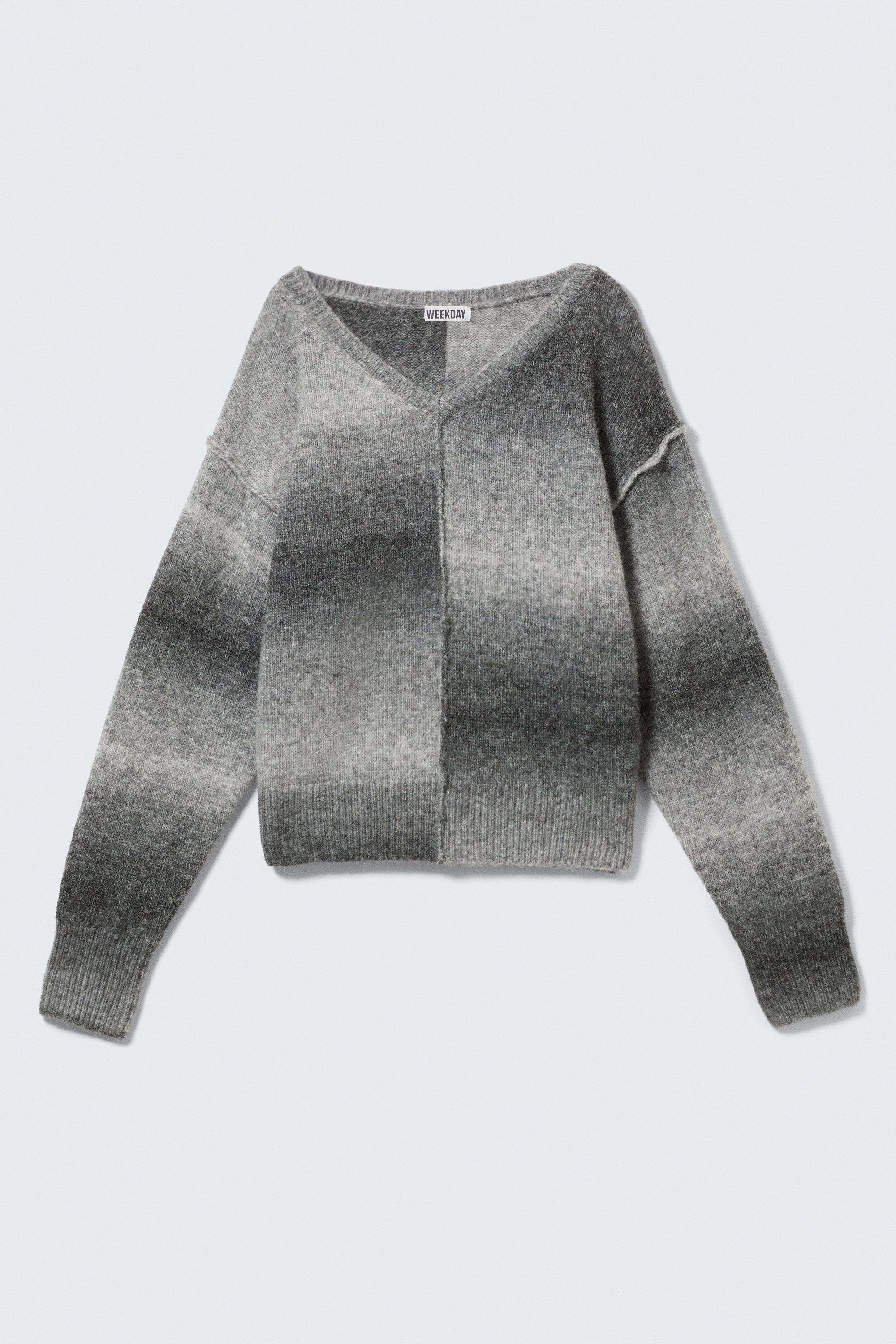 Grey Space Dye - Space Dye V-Neck Knitted Sweater - 4