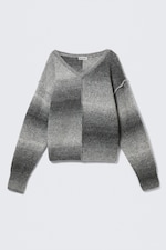 Grey Space Dye - Space Dye V-Neck Knitted Sweater - 4