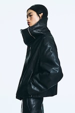 Noir - Veste en cuir à col montant - 3