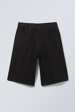 Black Rinse - Black - Astro Mid Rise Loose Baggy Denim Shorts - 6