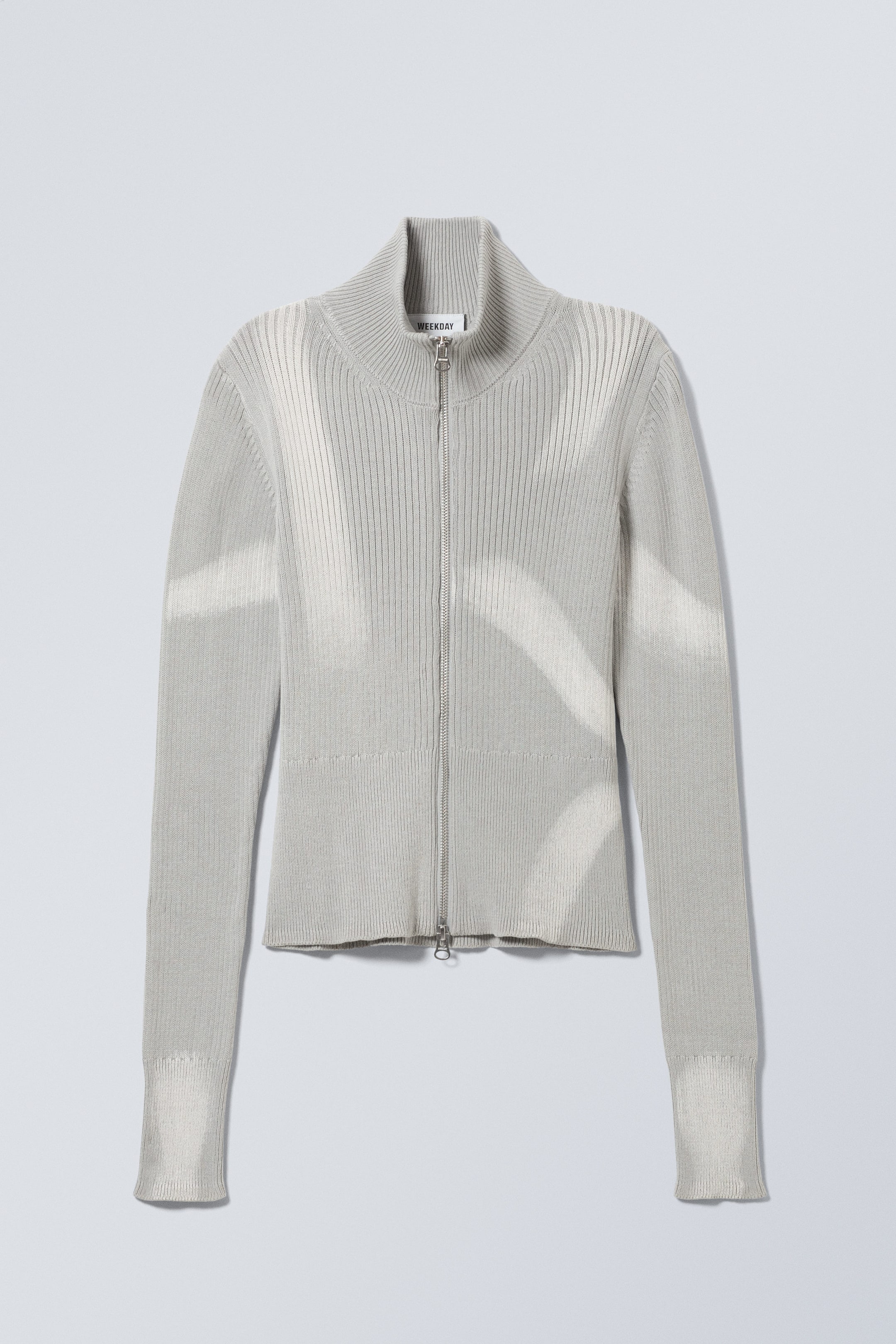 Light Grey Strokes - Rib Knit Zip Cardigan - 0