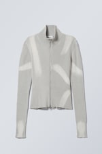 Light Grey Strokes - Rib Knit Zip Cardigan - 0