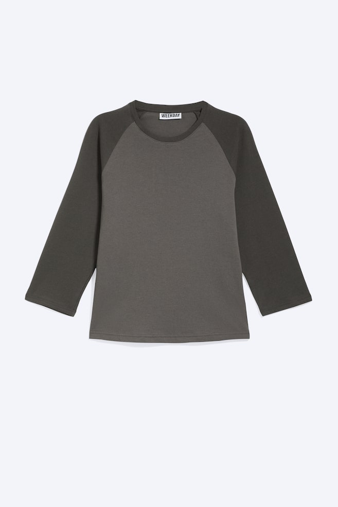 Top met raglanbelijning en driekwartmouwen - Donkertaupe/Wit - 1