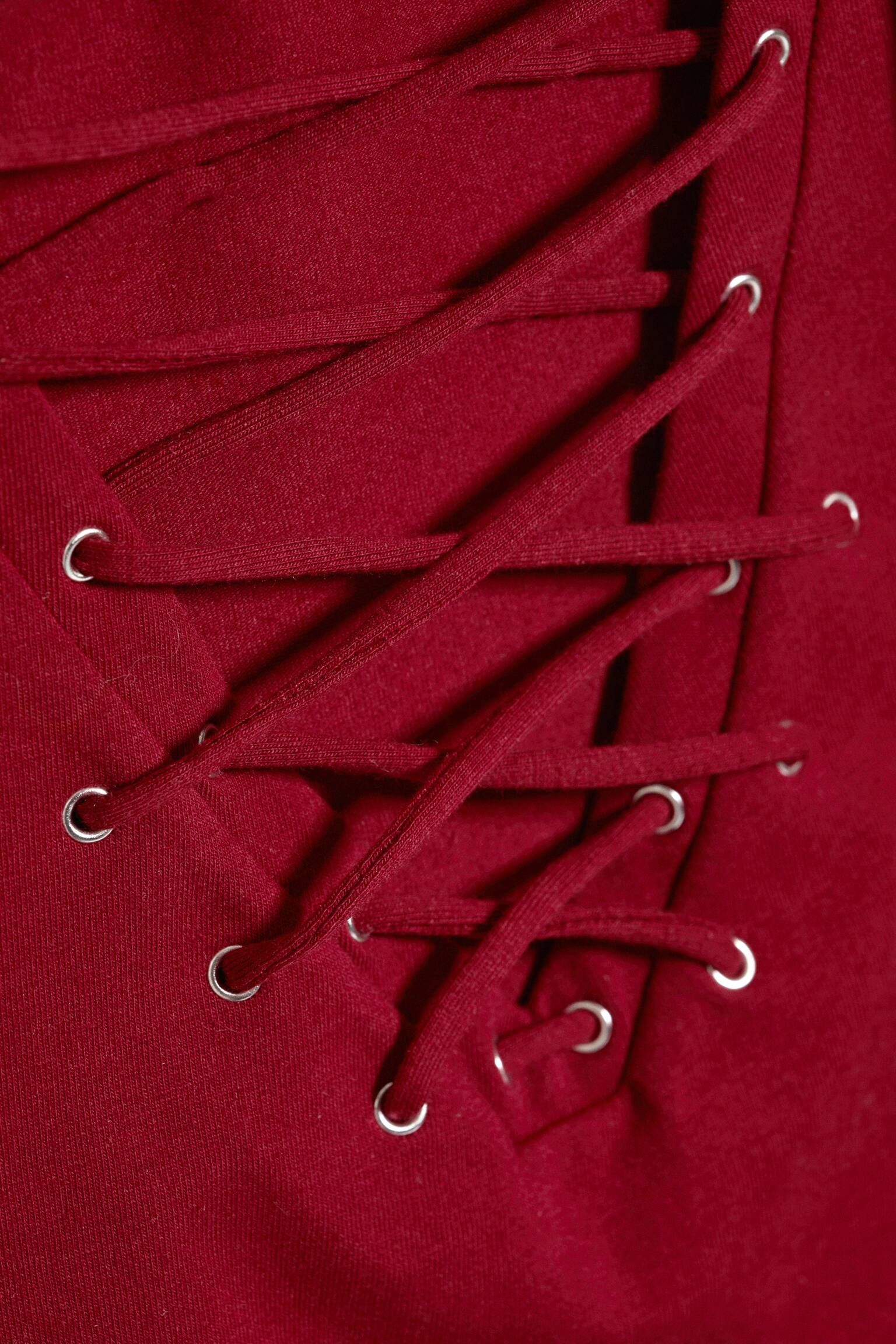 Top z dekoltem w serek - Ciemnoczerwony/Biały - 5