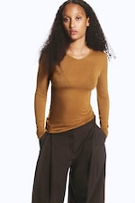 Dusty Brown - Anti-plunge V-neck top - 0