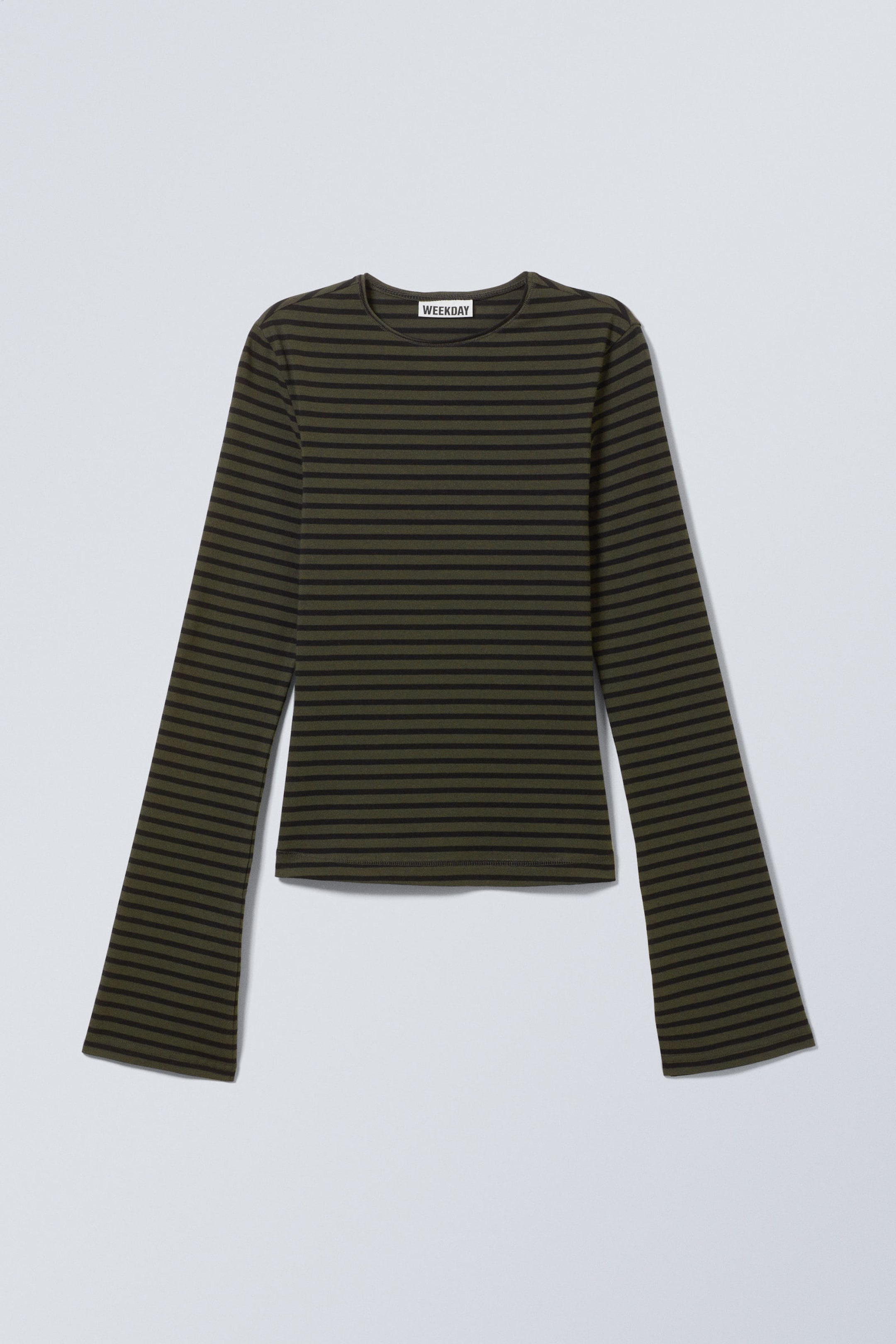 Striped Dark Khaki Green - Long Sleeve Cotton Top - 3