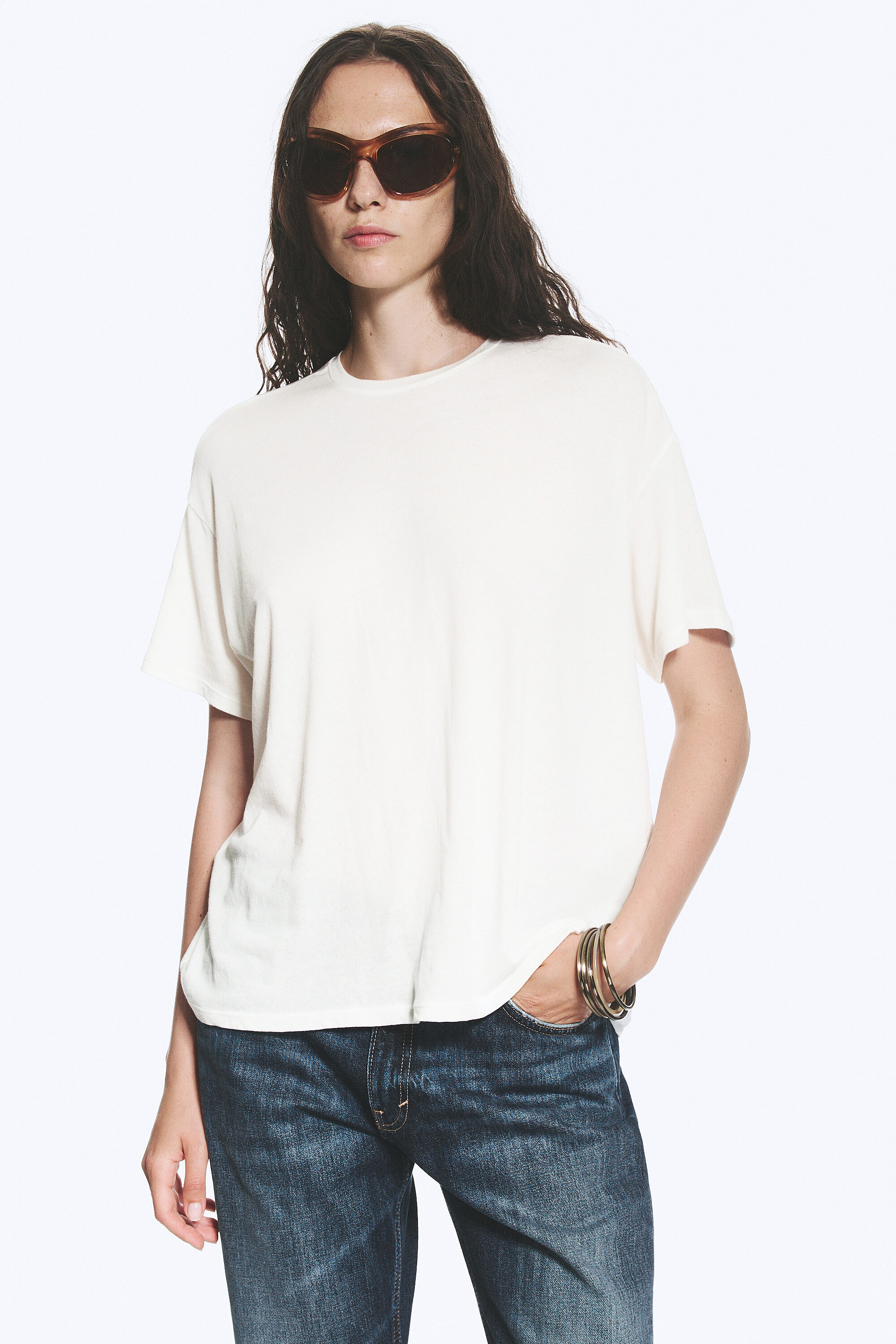 sheer relaxed boxy t-shirt - Sheer White | Weekday WW