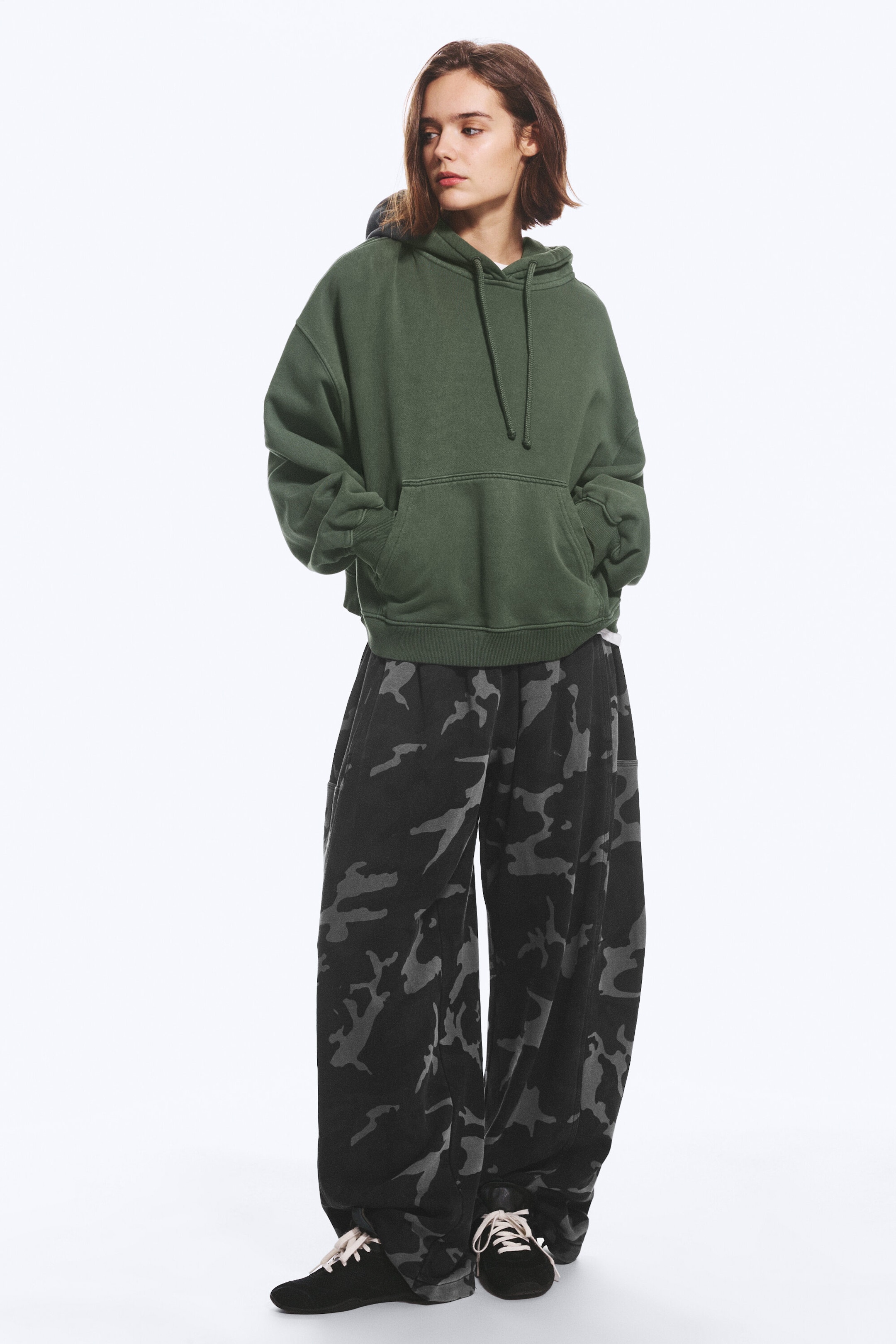 Tvättad grön - Oversized hoodie i bomullsfleece - 3